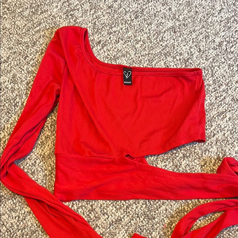Vibrant Red Long Sleeve Asymmetrical